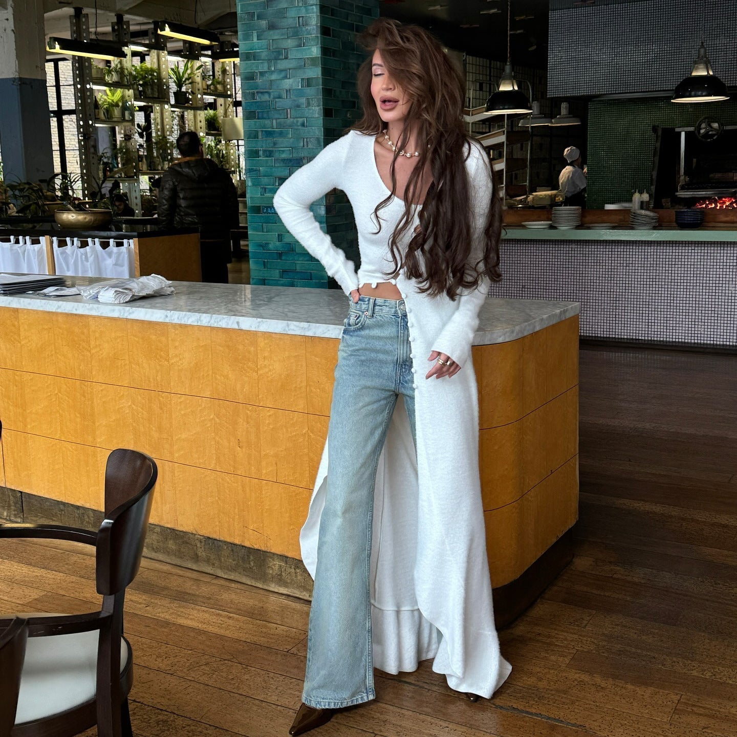 Women's Plush Fabric Knit Cardigan - Slim Fit, Button-Front, Maxi Length