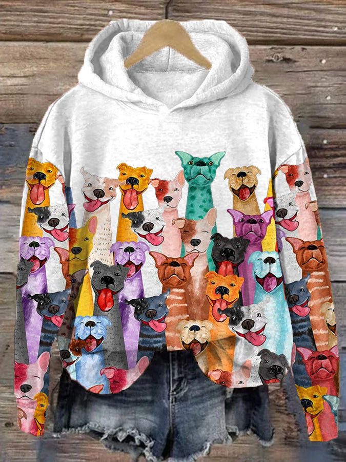 Colorful Dog Motif Hoodie for Women – Stylish Comfort and Animal Love