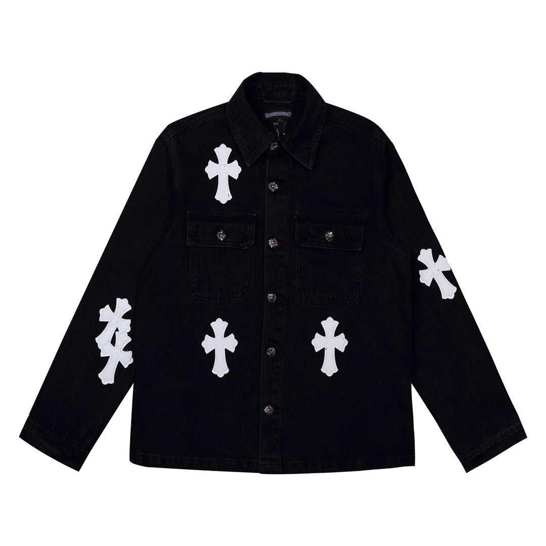 Trendy and Chic Cross Patch Denim Jacket