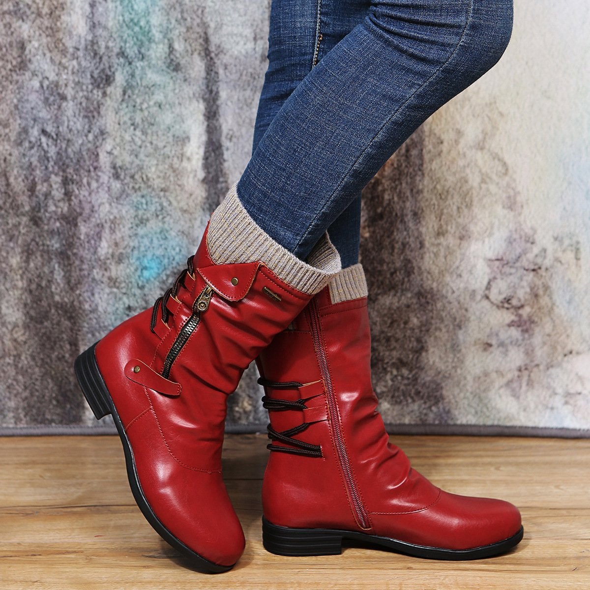 Women's stylish boots with a side zipper and a comfortable flat heel