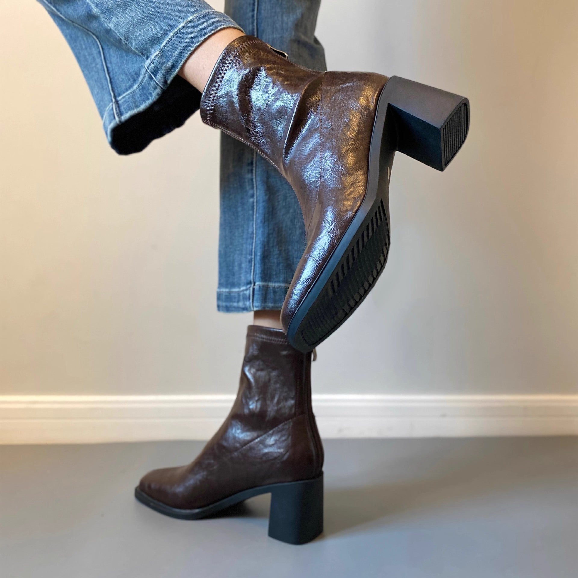 Square-toe boots with a block heel