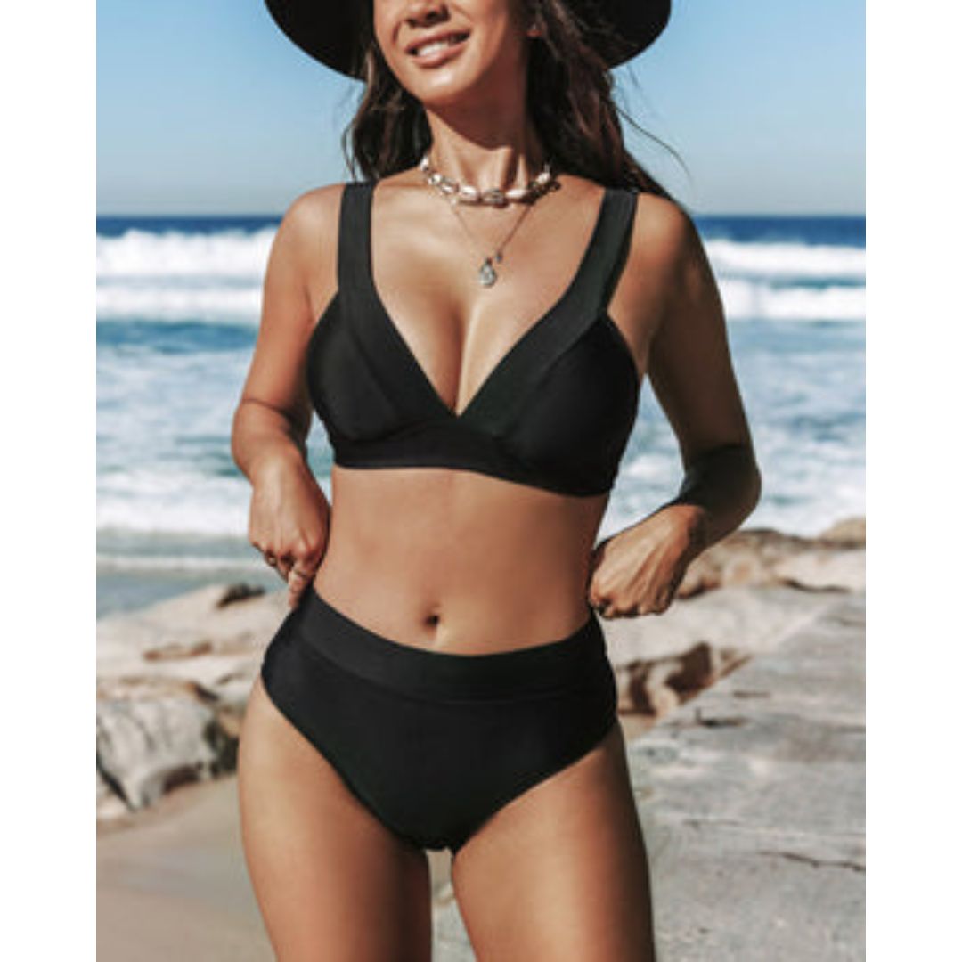 Hilde - Flattering Solid High-Waisted Swimsuit