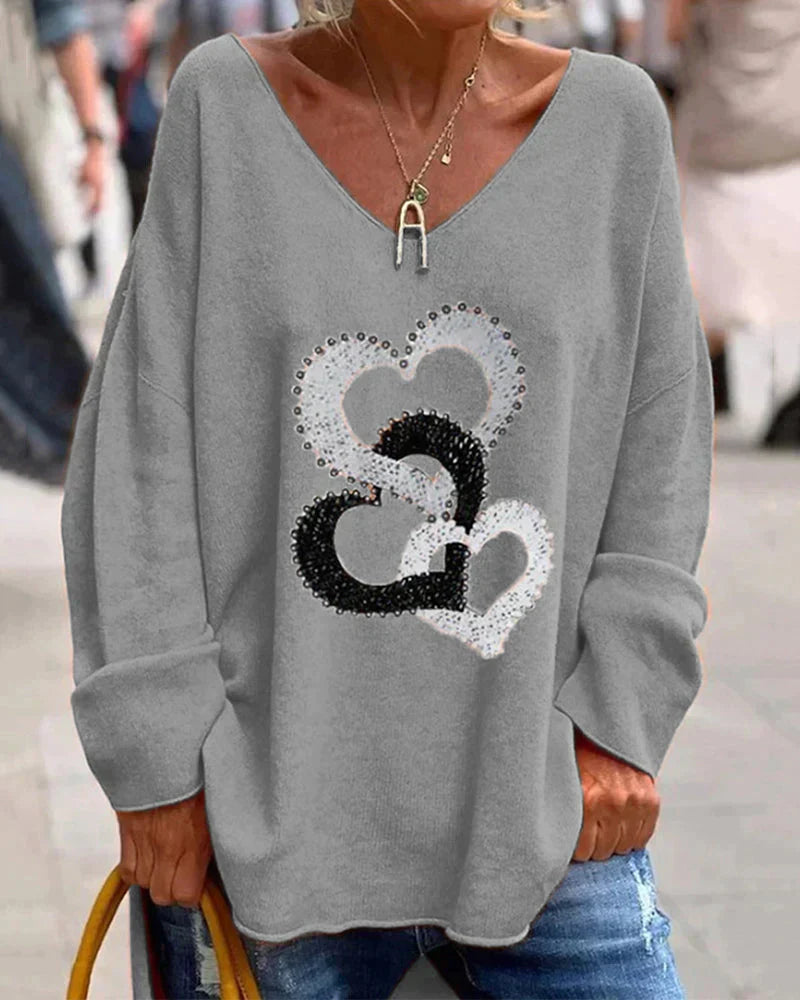Oversized Women's Sweater with Cute Heart Pattern for Maximum Comfort