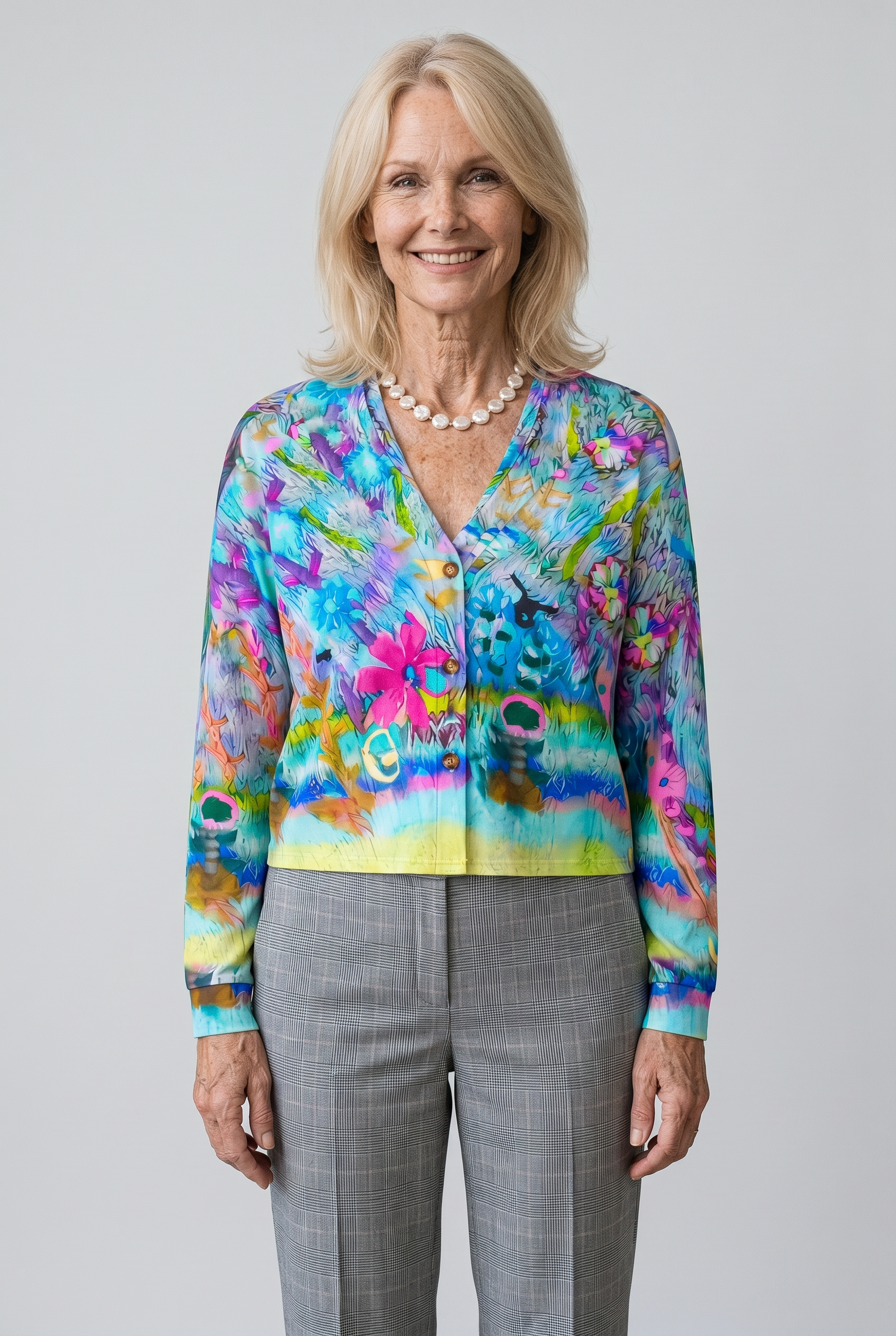 Matilda | Women’s Printed Long Sleeve Top – Button Front – Relaxed Fit – Polyester