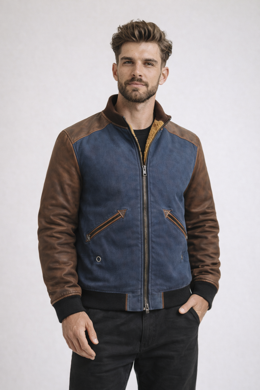Men's 3D Print Zip-Up Jacket with Sherpa Lining