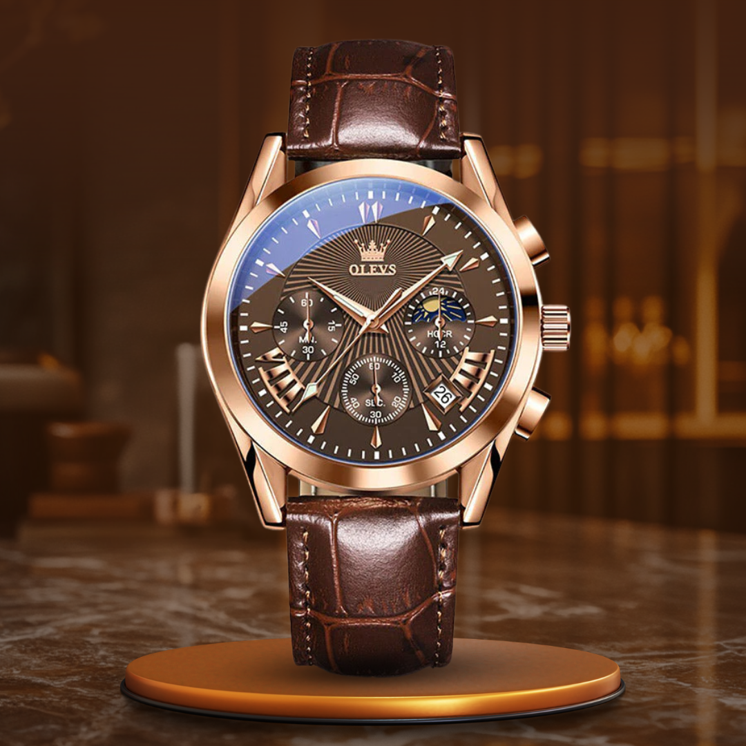 Elegant wristwatch with leather strap and quartz movement