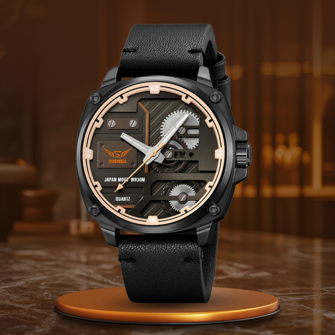 Elegant Men's Leather Watch with Quartz Movement