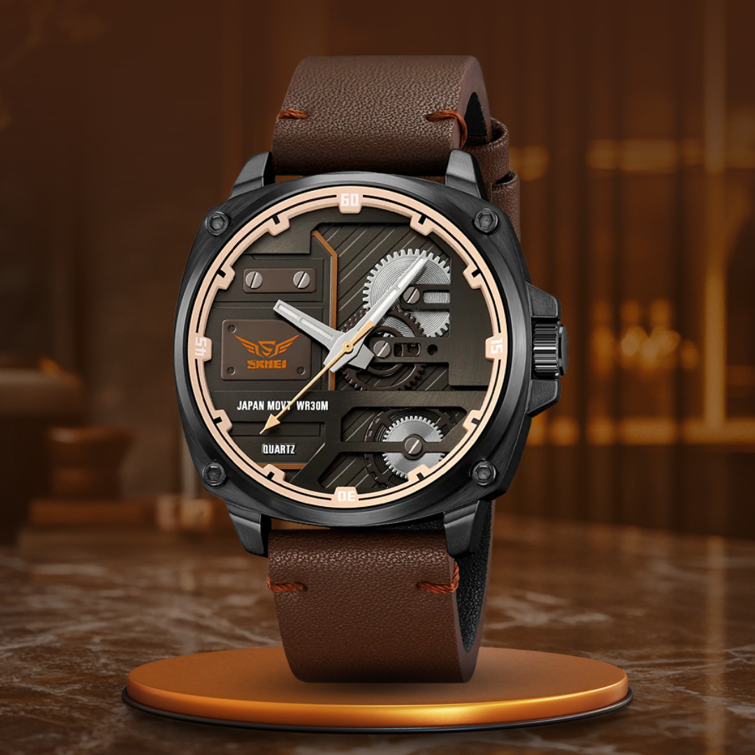 Elegant Men's Leather Watch with Quartz Movement