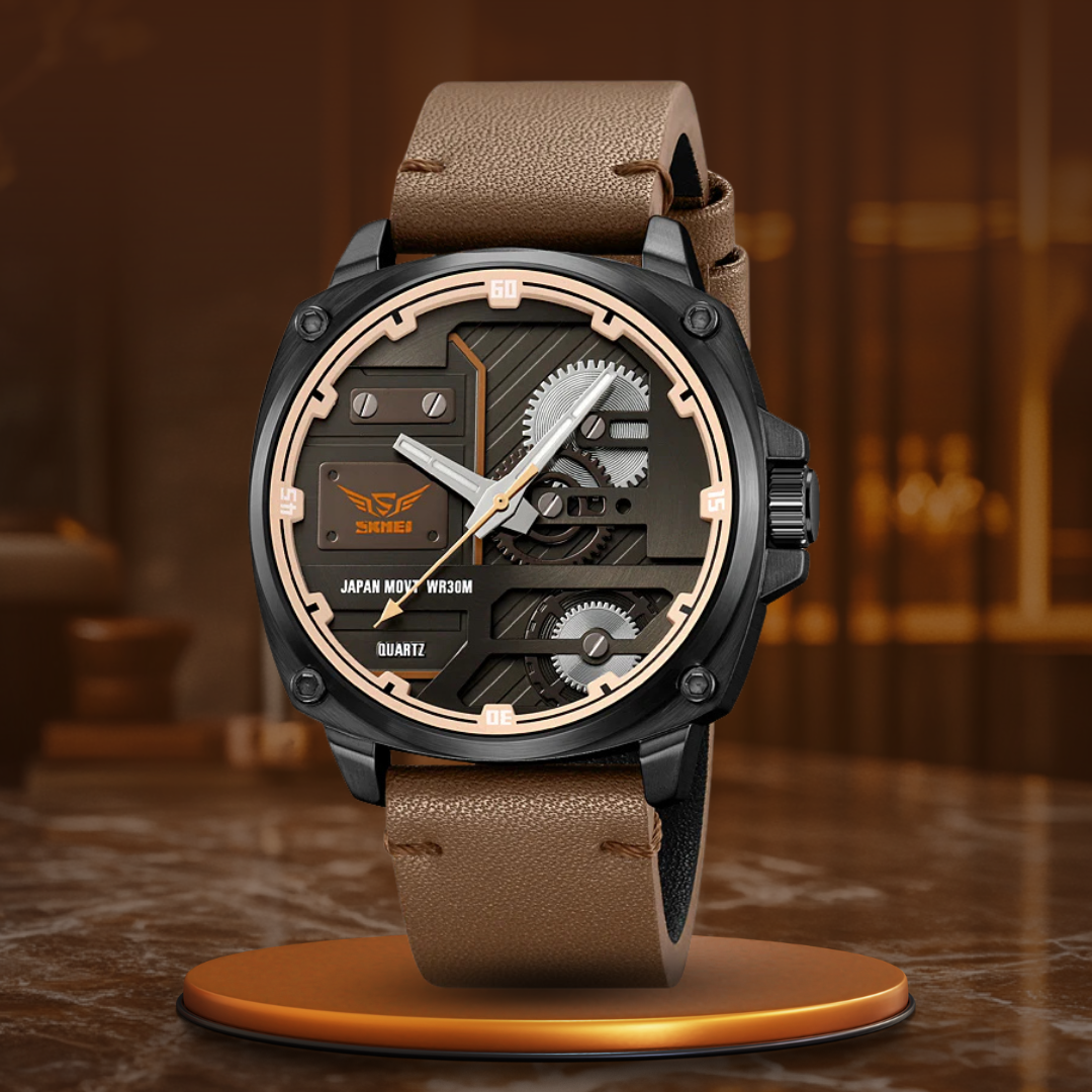 Elegant Men's Leather Watch with Quartz Movement