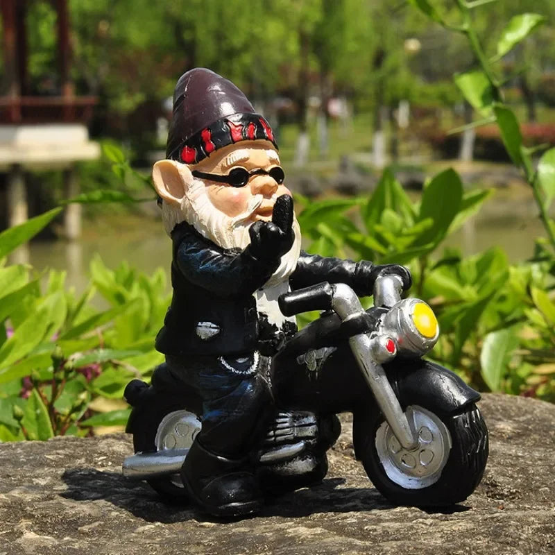 Calidora - Charming Gnome on Motorcycle Resin Figurine for a Lovely Garden Decoration