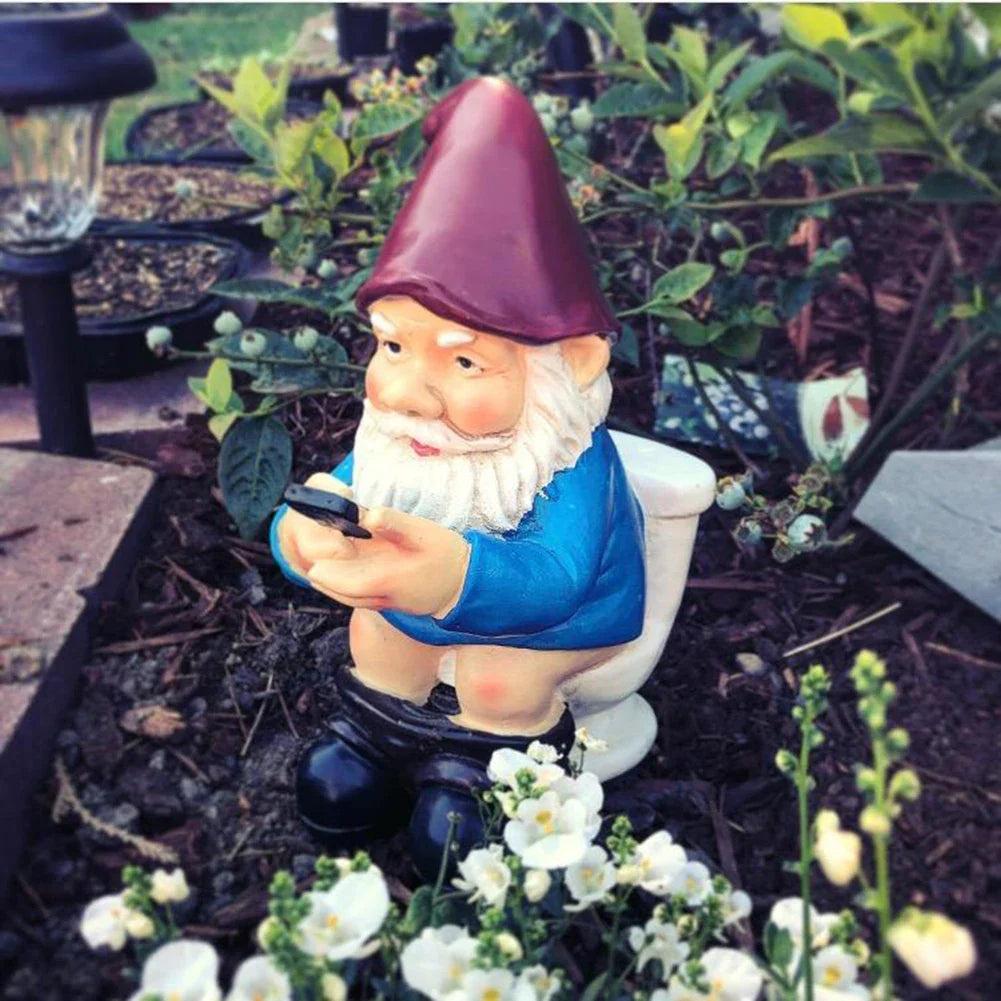 Sylpha - Cute Miniature Garden Gnome Figurine in Resin for Fun and Humorous Garden Decor