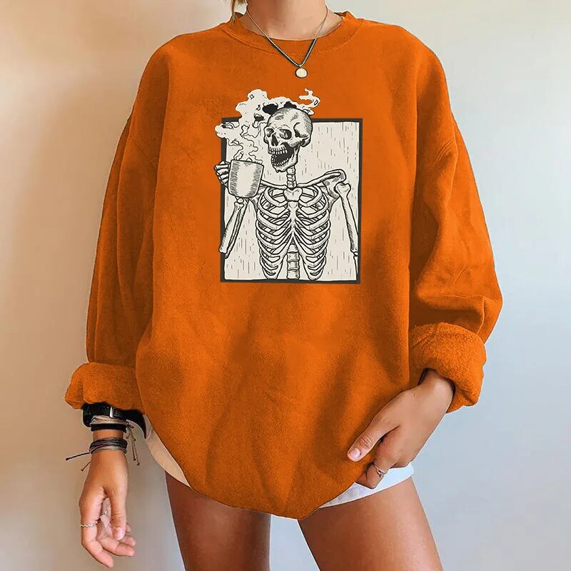 Stylish Oversized Sweatshirt with Trendy Skeleton Graphic for Women