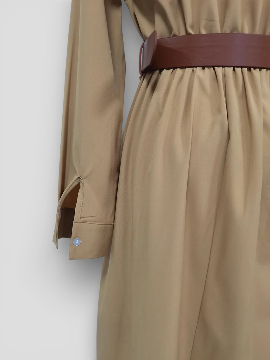 Elegant Long Dress with Turtleneck and Belt for Women