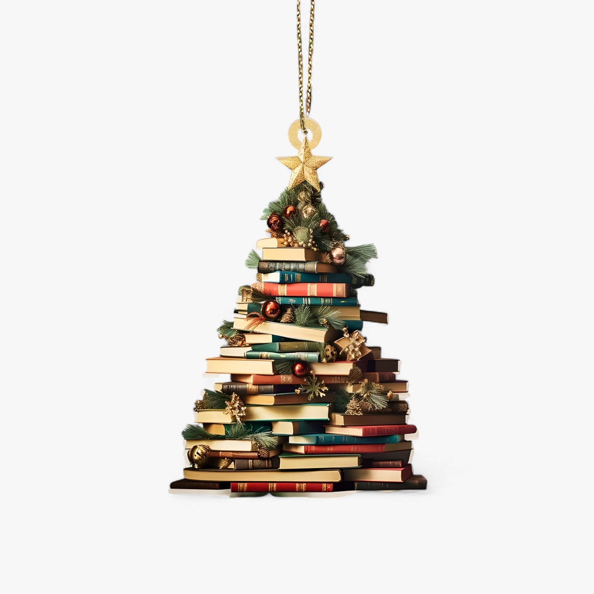 Creative Christmas Decoration with Books in Flat 2D Acrylic - Perfect for Home and Window for Book Lovers