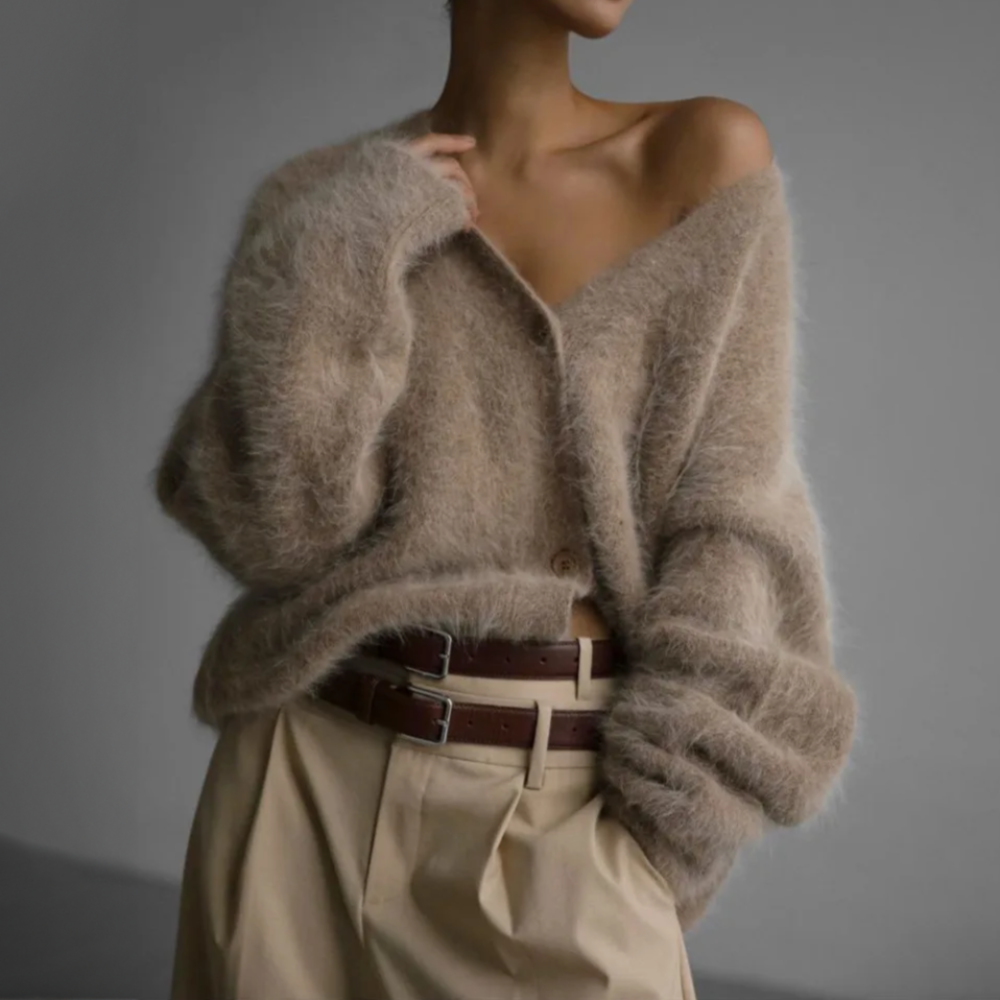 Luxurious Mink-Knit V-Neck Cardigan for Women