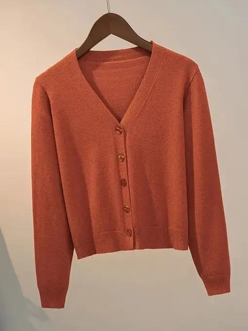 Cozy Women's Knit Cardigan with V-Neck and Button Closure