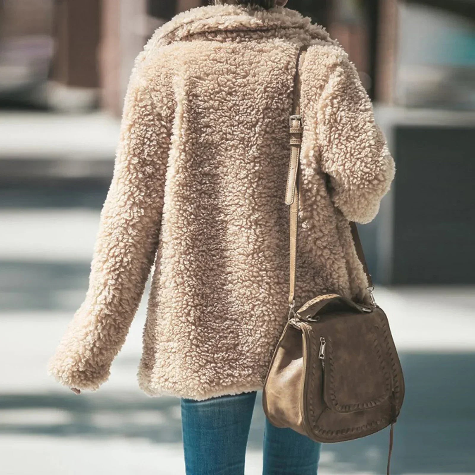 Stylish and Comfortable Beige Warm Fleece Coat