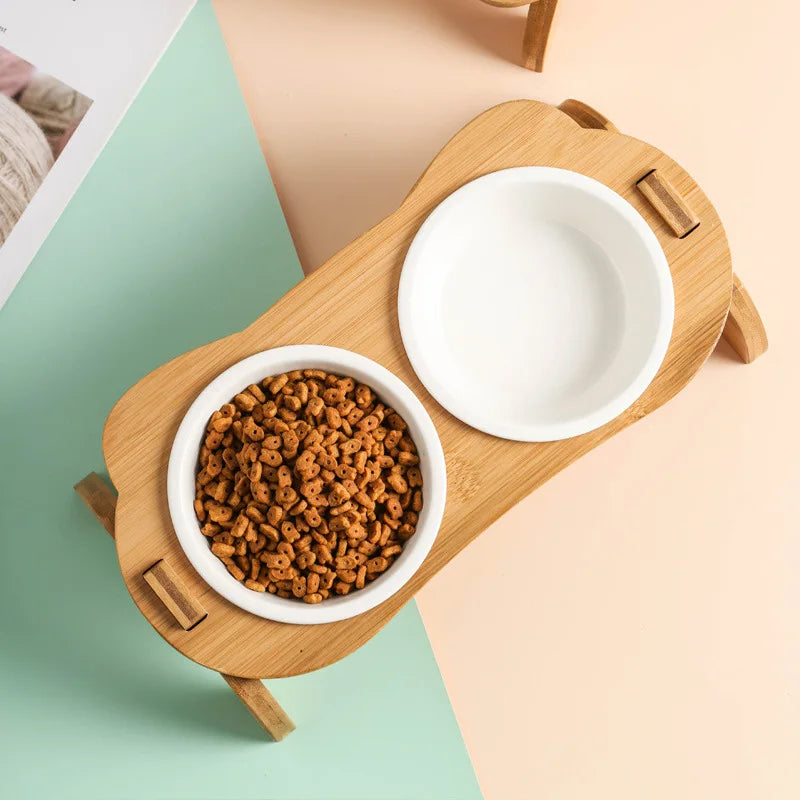 Elegant Elevated Bamboo Feeding Bowls