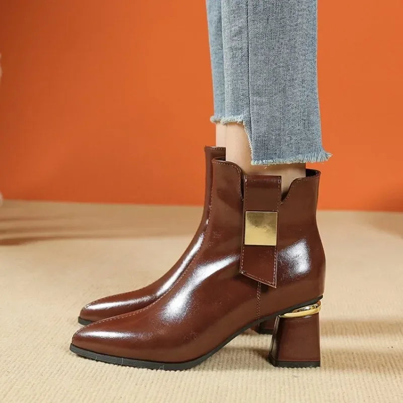 Sabrina Elegant Ankle Boots with Gold Heel