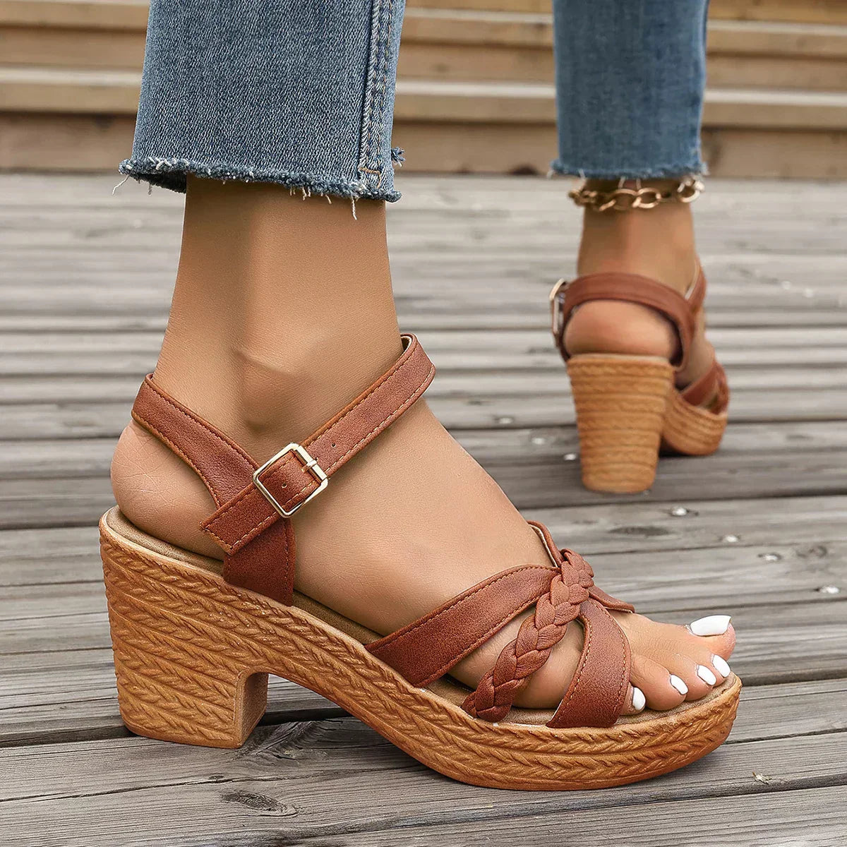 Chic Braided Strap Platform Sandals