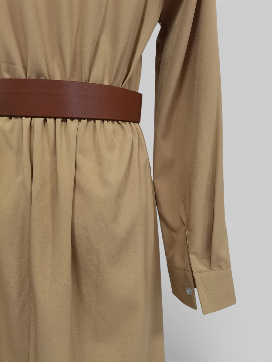 Elegant Long Dress with Turtleneck and Belt for Women