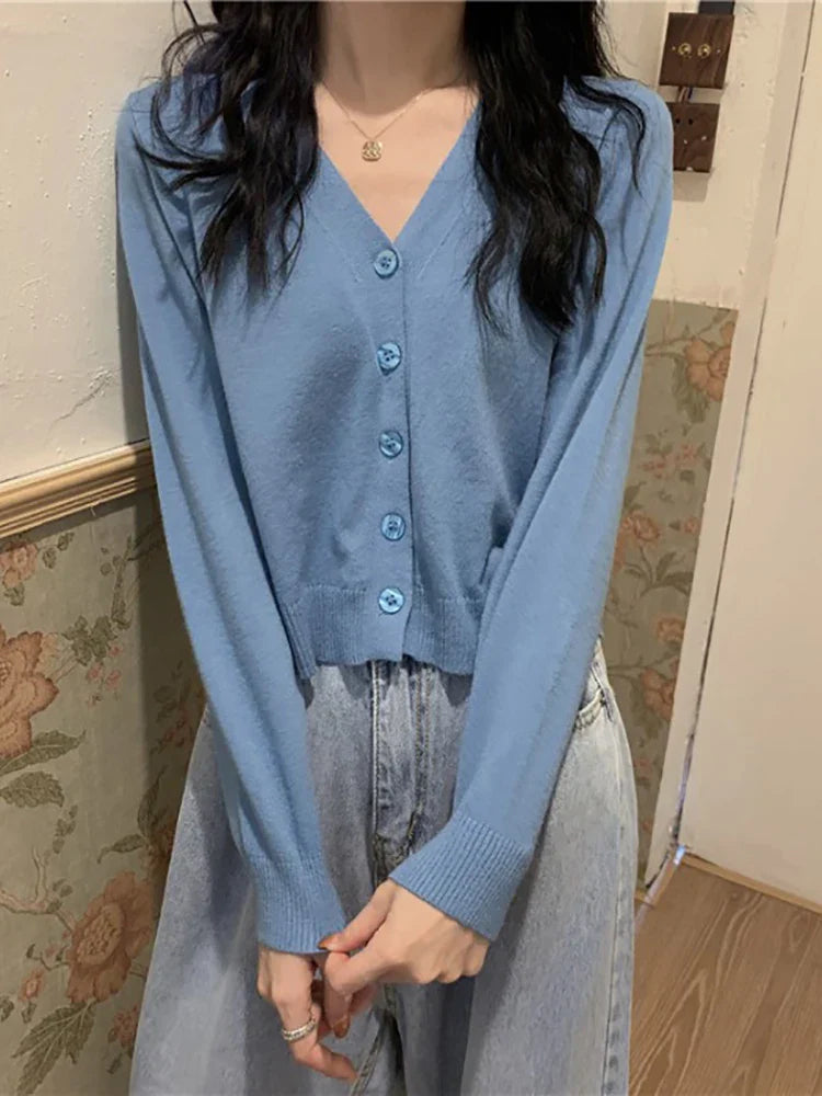 Cozy Women's Knit Cardigan with V-Neck and Button Closure