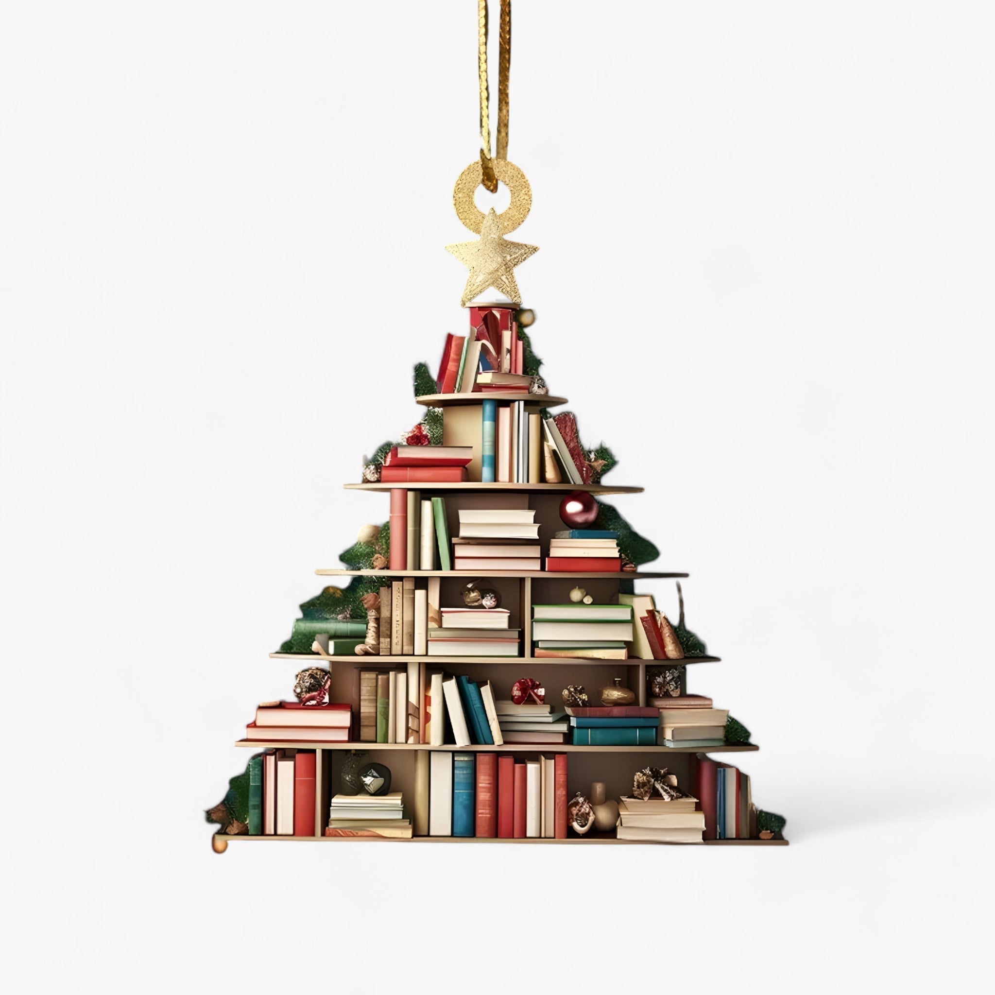 Creative Christmas Decoration with Books in Flat 2D Acrylic - Perfect for Home and Window for Book Lovers