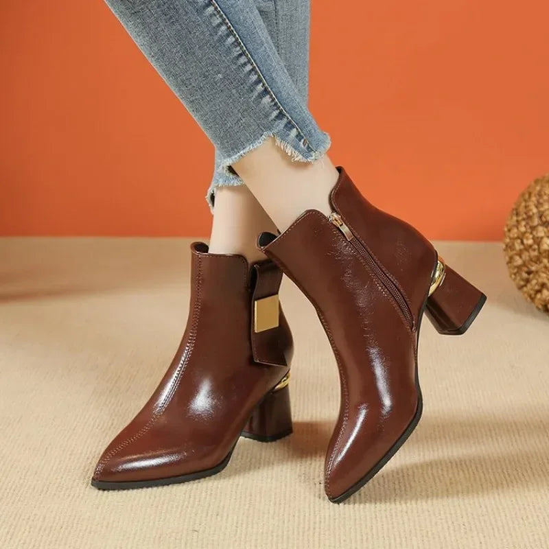 Sabrina Elegant Ankle Boots with Gold Heel