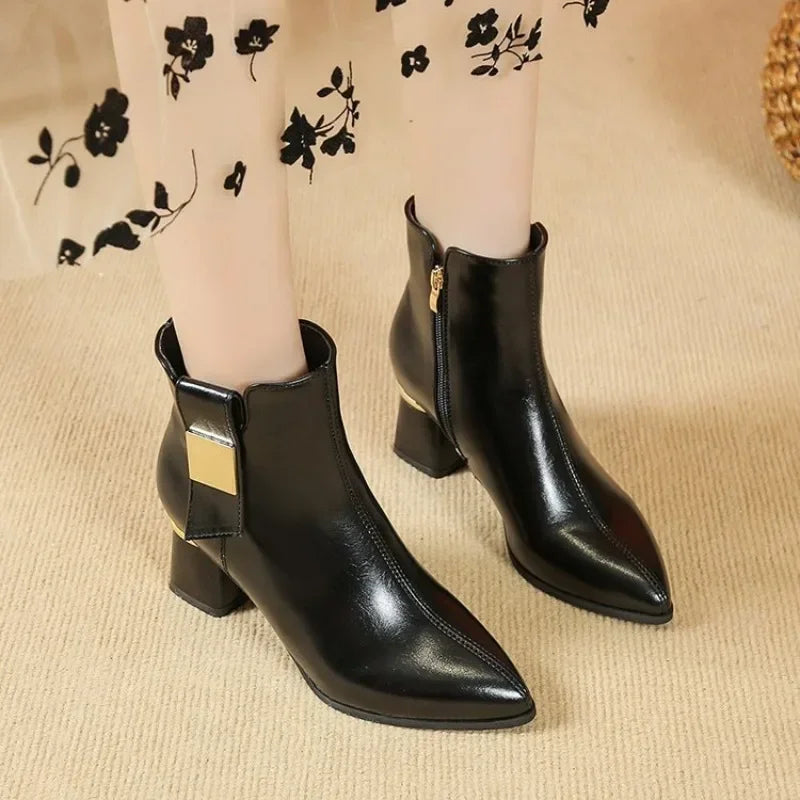 Sabrina Elegant Ankle Boots with Gold Heel