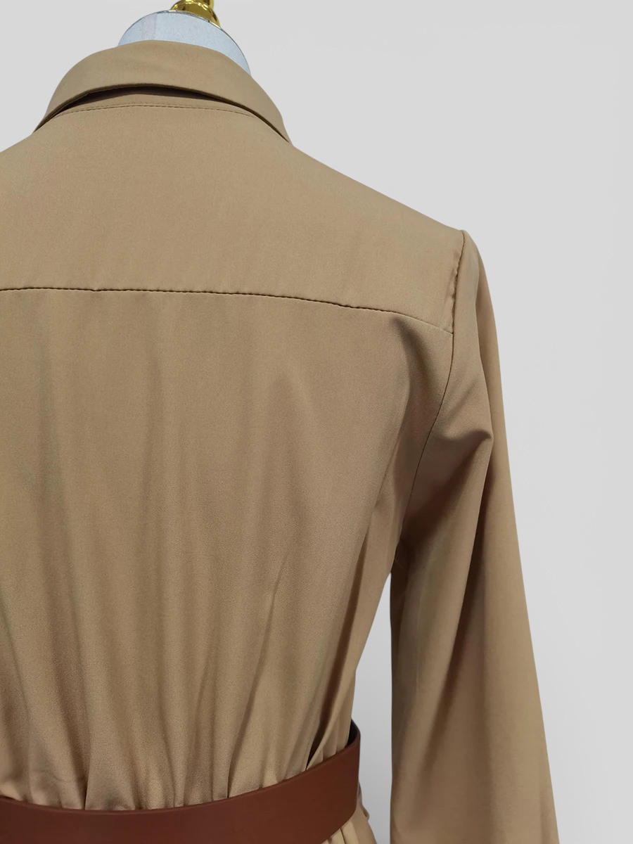 Elegant Long Dress with Turtleneck and Belt for Women