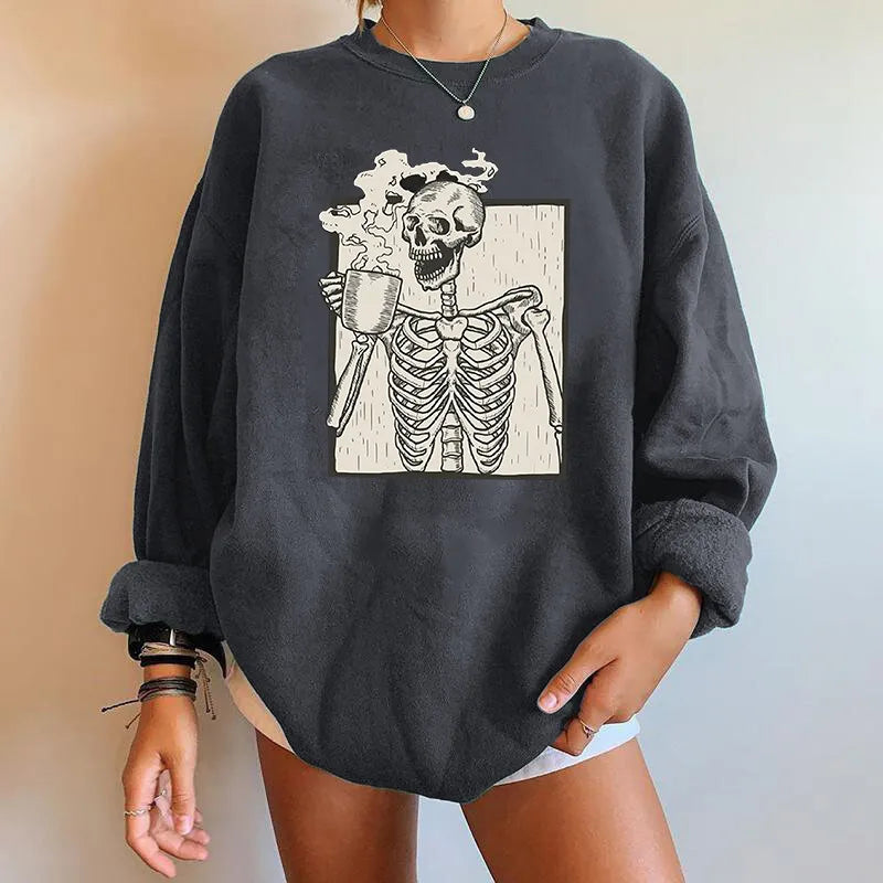 Stylish Oversized Sweatshirt with Trendy Skeleton Graphic for Women