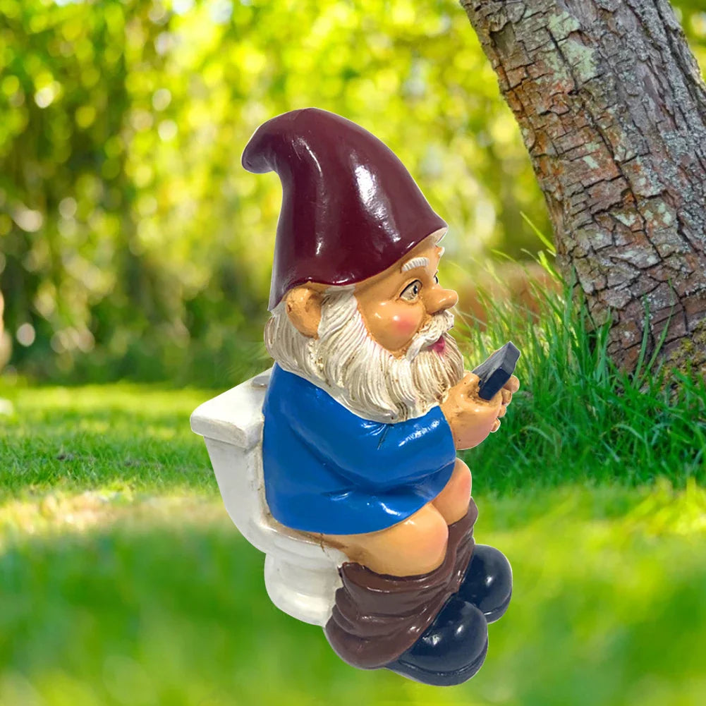 Sylpha - Cute Miniature Garden Gnome Figurine in Resin for Fun and Humorous Garden Decor