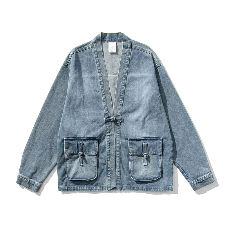 Elegant and Modern Vintage Wash Denim Kimono