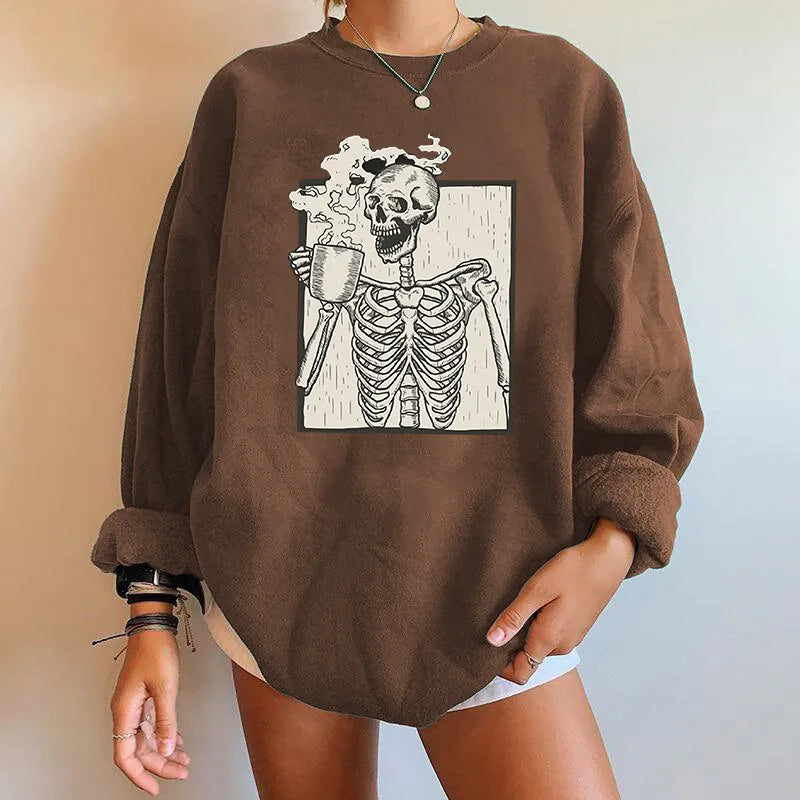 Stylish Oversized Sweatshirt with Trendy Skeleton Graphic for Women