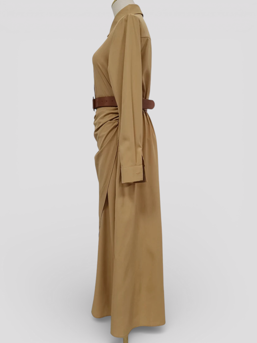 Elegant Long Dress with Turtleneck and Belt for Women