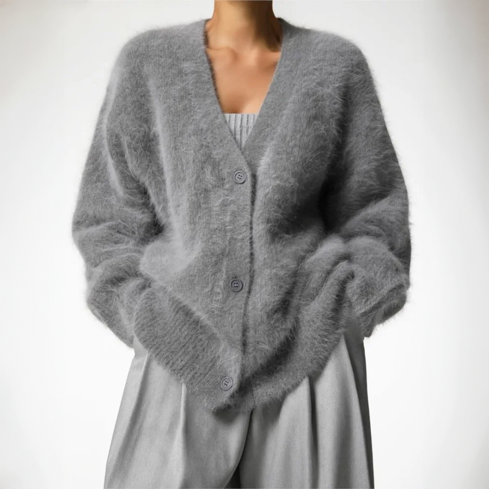Luxurious Mink-Knit V-Neck Cardigan for Women