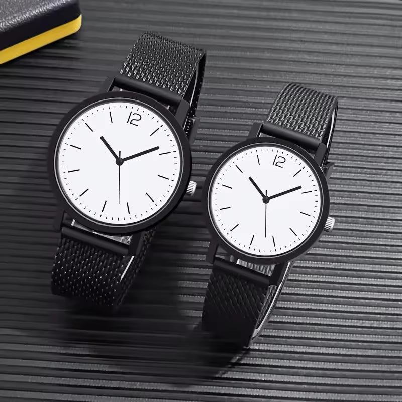 Sleek Black-Toned Quartz Watch Perfect for Couples