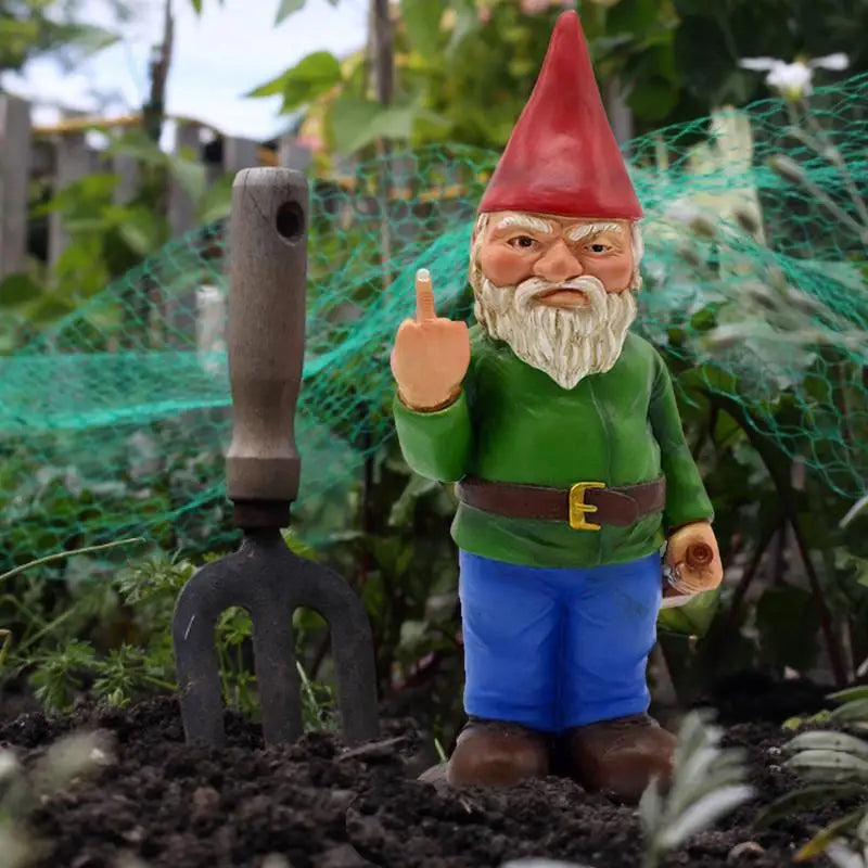 Cypria - Funny Drunk Gnome Statue with Middle Finger for Garden and Lawn