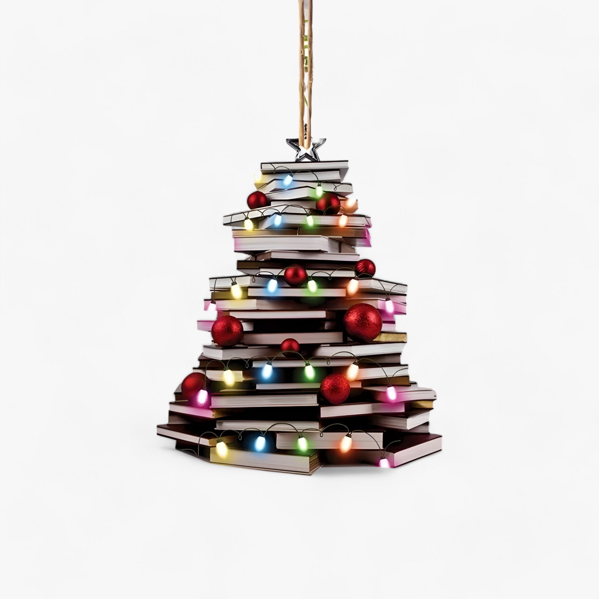 Creative Christmas Decoration with Books in Flat 2D Acrylic - Perfect for Home and Window for Book Lovers