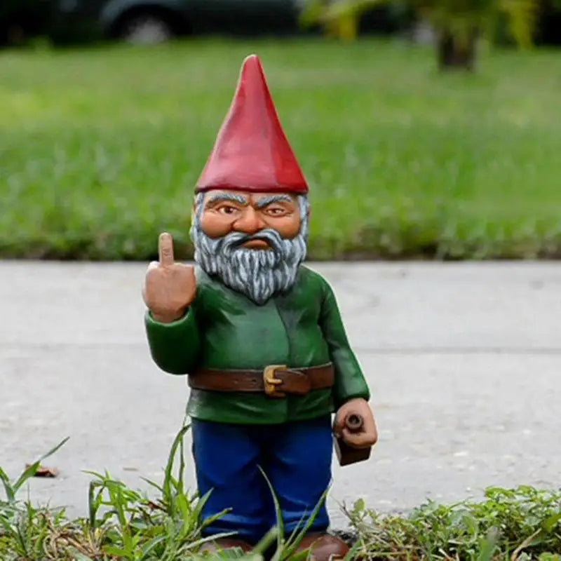 Cypria - Funny Drunk Gnome Statue with Middle Finger for Garden and Lawn