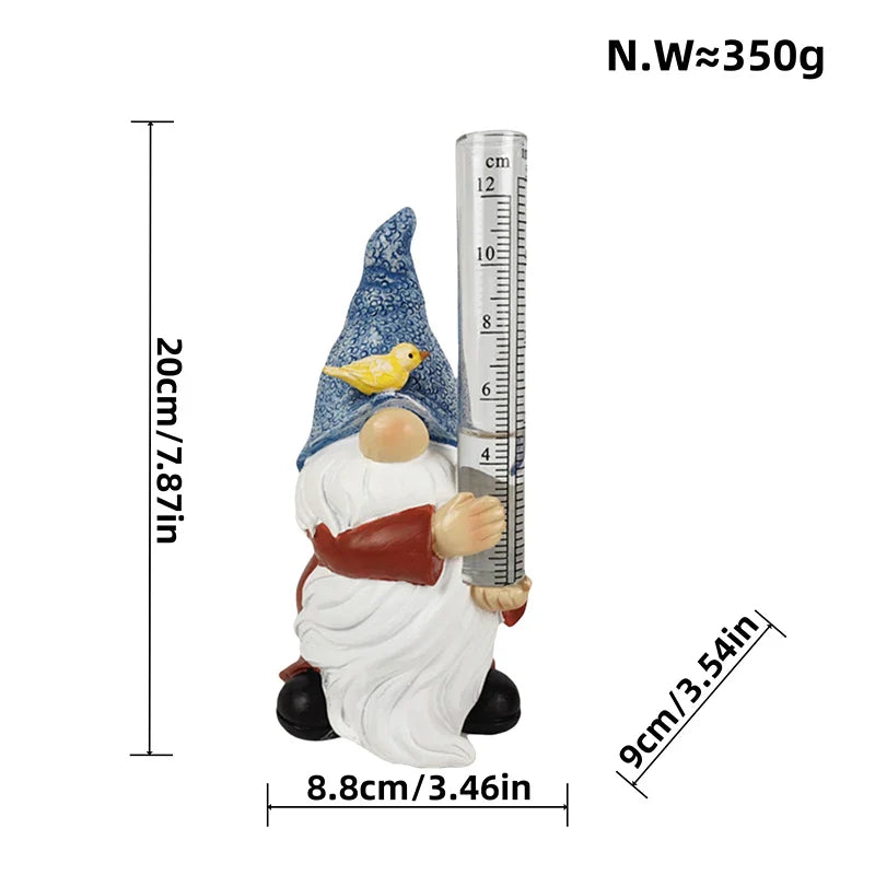 Soraya - Charming Gnome Garden Statue with Rain Gauge Made of Resin for Enchanting Garden Decoration