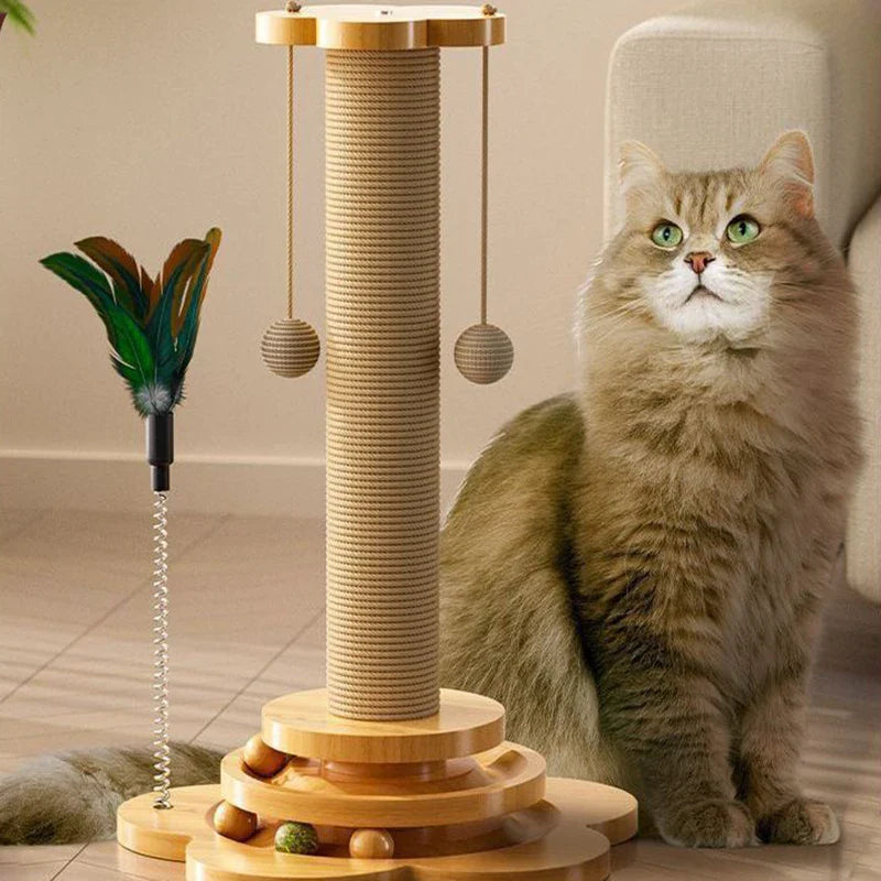 Stylish Wooden Cat Toy with Scratching Board