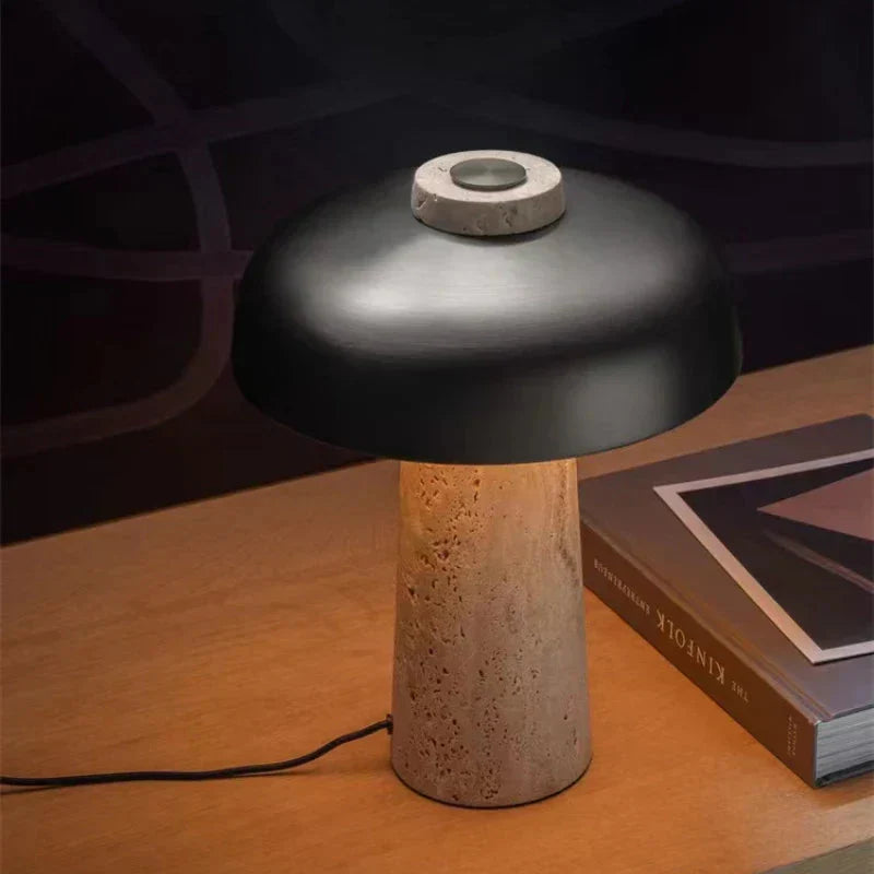 Stylish Table Lamp Made from Elegant Natural Travertine