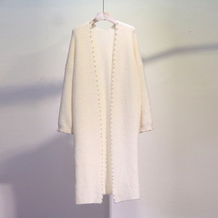 Women's Pearl-Accented Open-Front Knit Cardigan