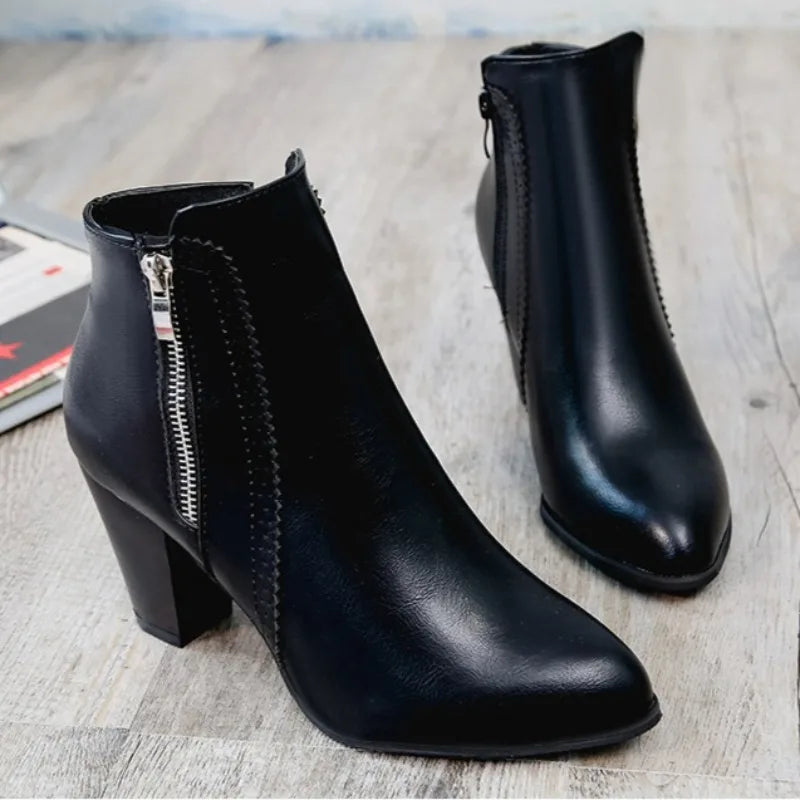 Chic High Heel Ankle Boots Featuring Stylish Double Zipper Detail