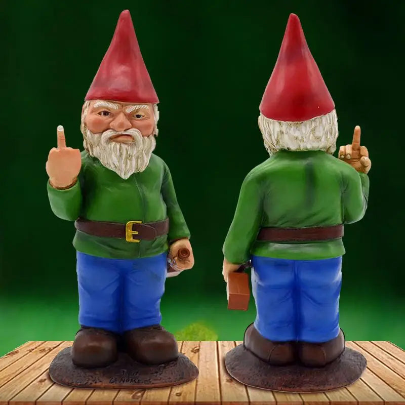 Cypria - Funny Drunk Gnome Statue with Middle Finger for Garden and Lawn