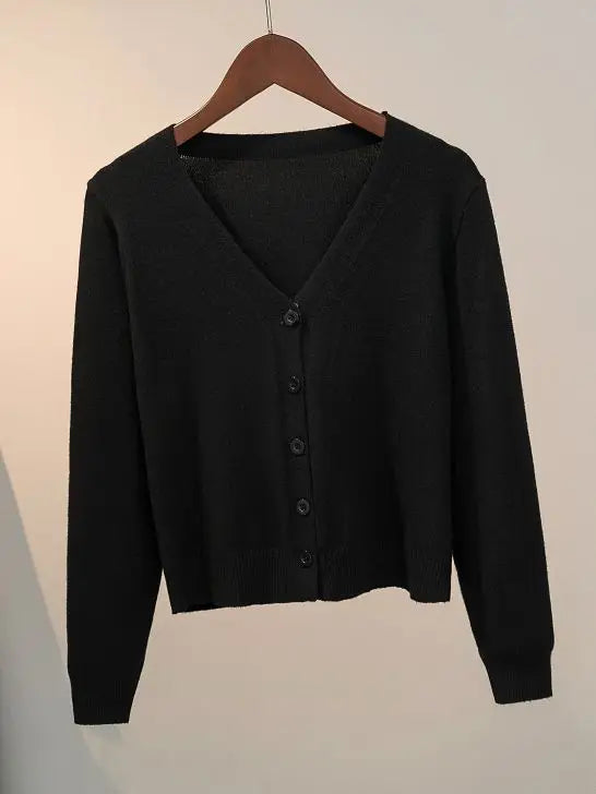 Cozy Women's Knit Cardigan with V-Neck and Button Closure