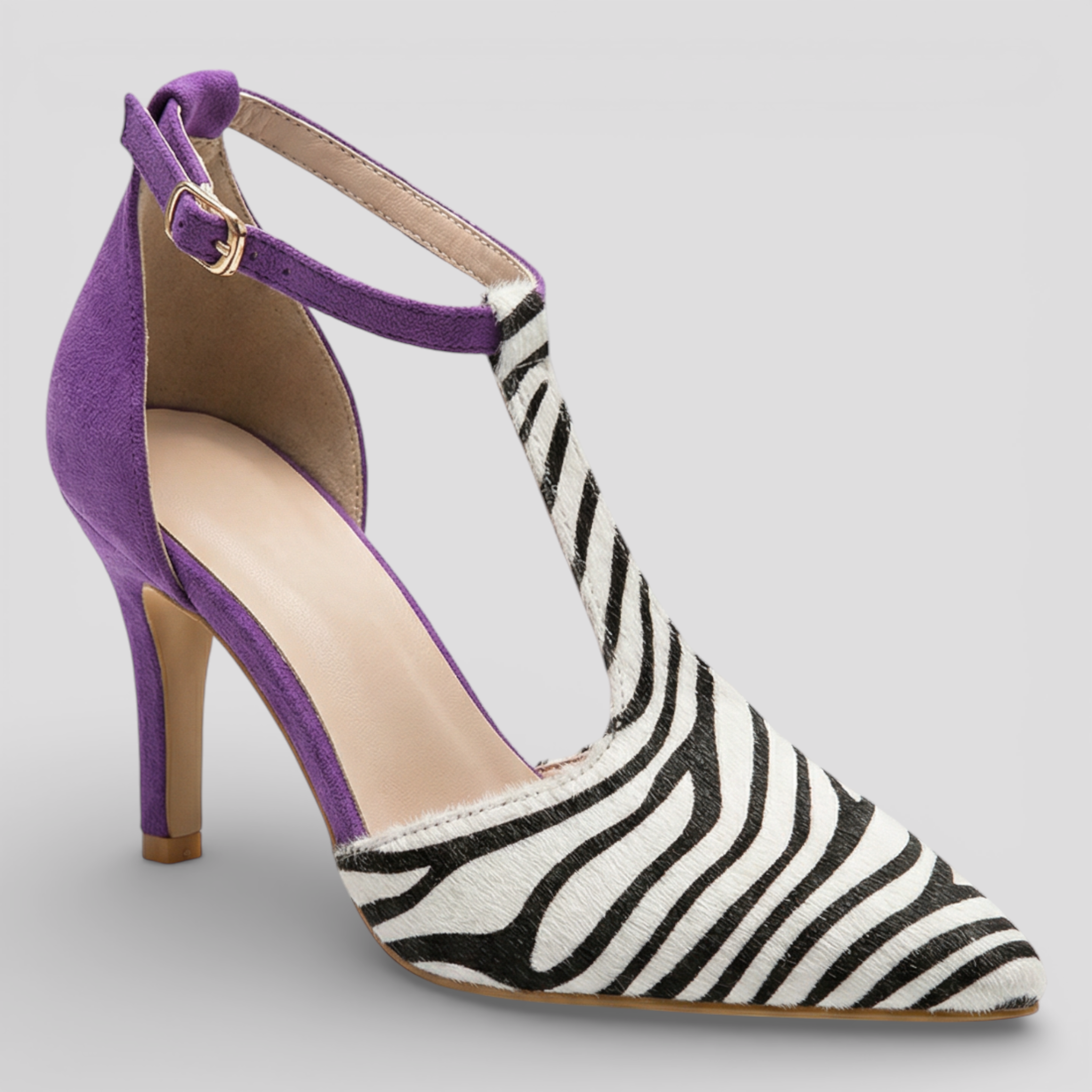 Chic Purple Zebra-Print Slingback Shoes