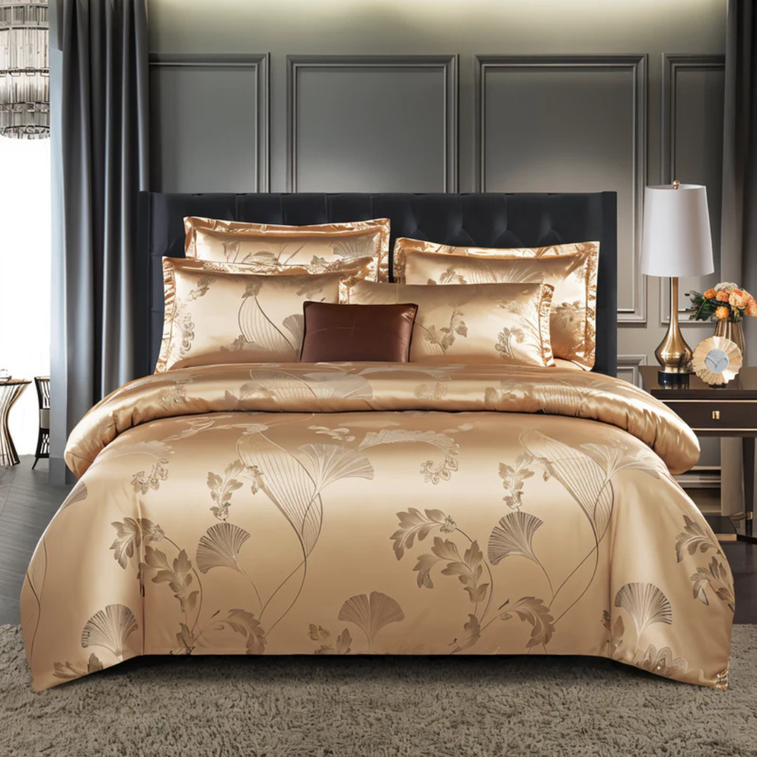 Luxury Satin Duvet Cover Set with Elegant FloralPrint for Ultimate Bedroom Comfort and Style