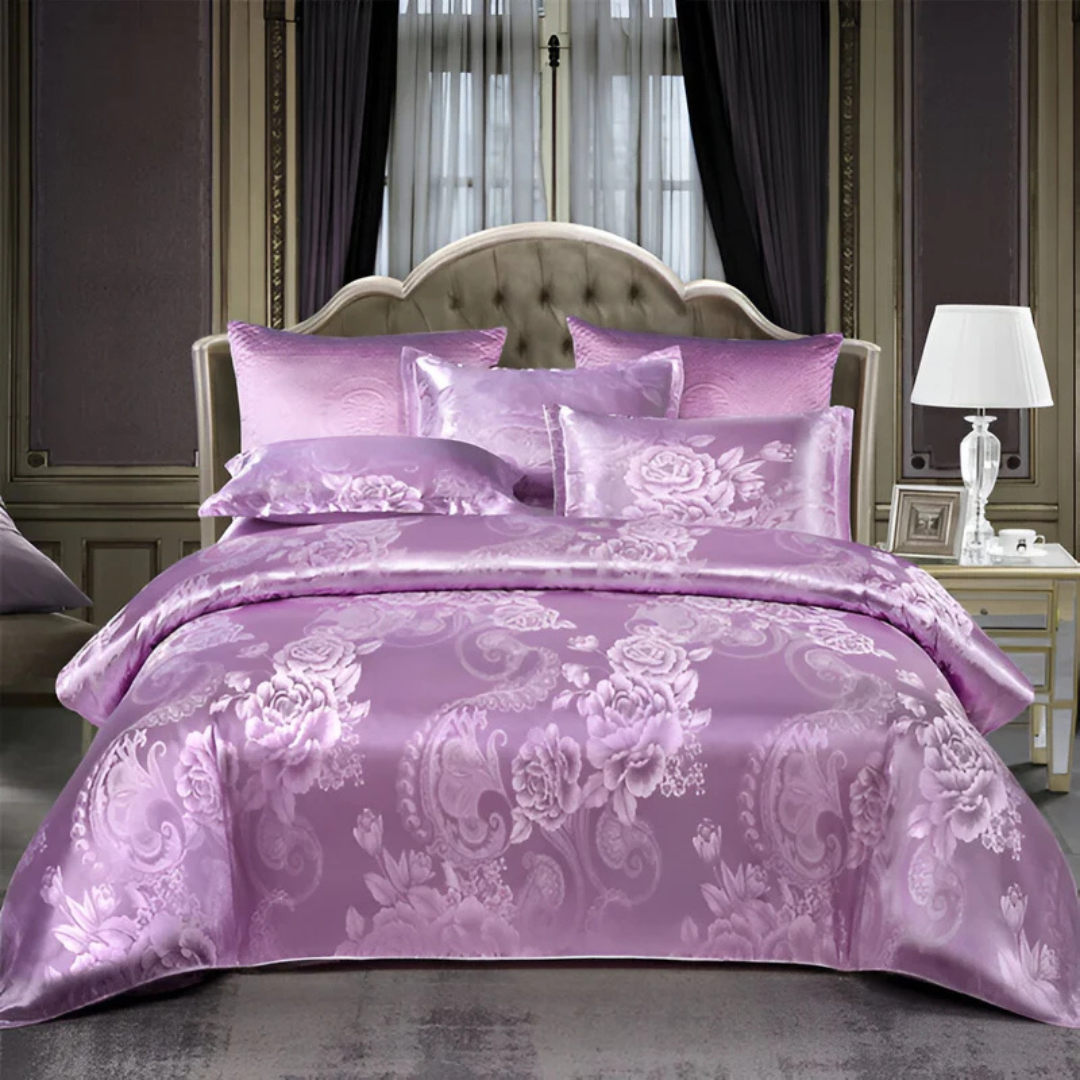 Luxury Satin Duvet Cover Set with Elegant FloralPrint for Ultimate Bedroom Comfort and Style